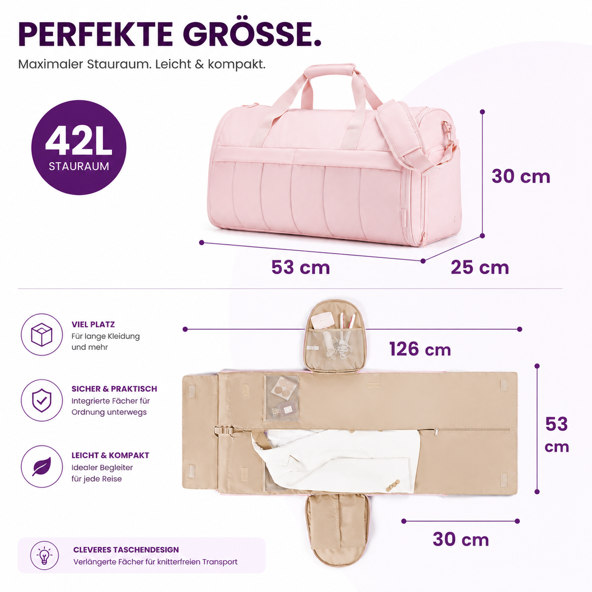 2-in-1 Kleider- & Reisetasche – Knitterfrei ankommen. Flexibel unterwegs.
