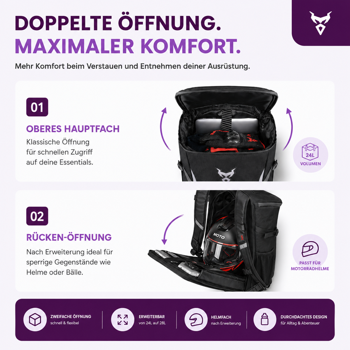 Erweiterbarer Motorradrucksack – Mehr Platz für jedes Abenteuer
